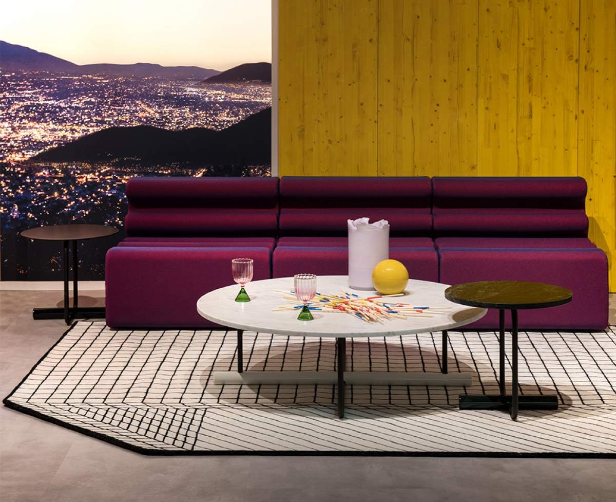 Living | Zanotta @ Salone del Mobile 2022 | modular armchair Karelia (Liisi Beckmann 1966, re-edition 2022) carpet Quaderna (Superstudio - news 2022)