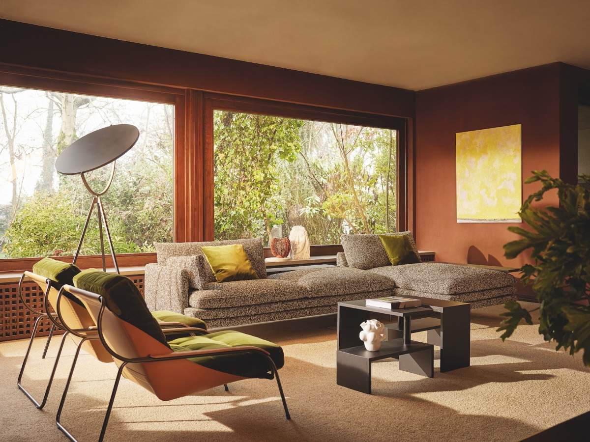 William Sofa, design Damian Williamson | Maggiolina Chaise longue, design Marco Zanuso | Basello Samll Table, design Achille Castiglioni